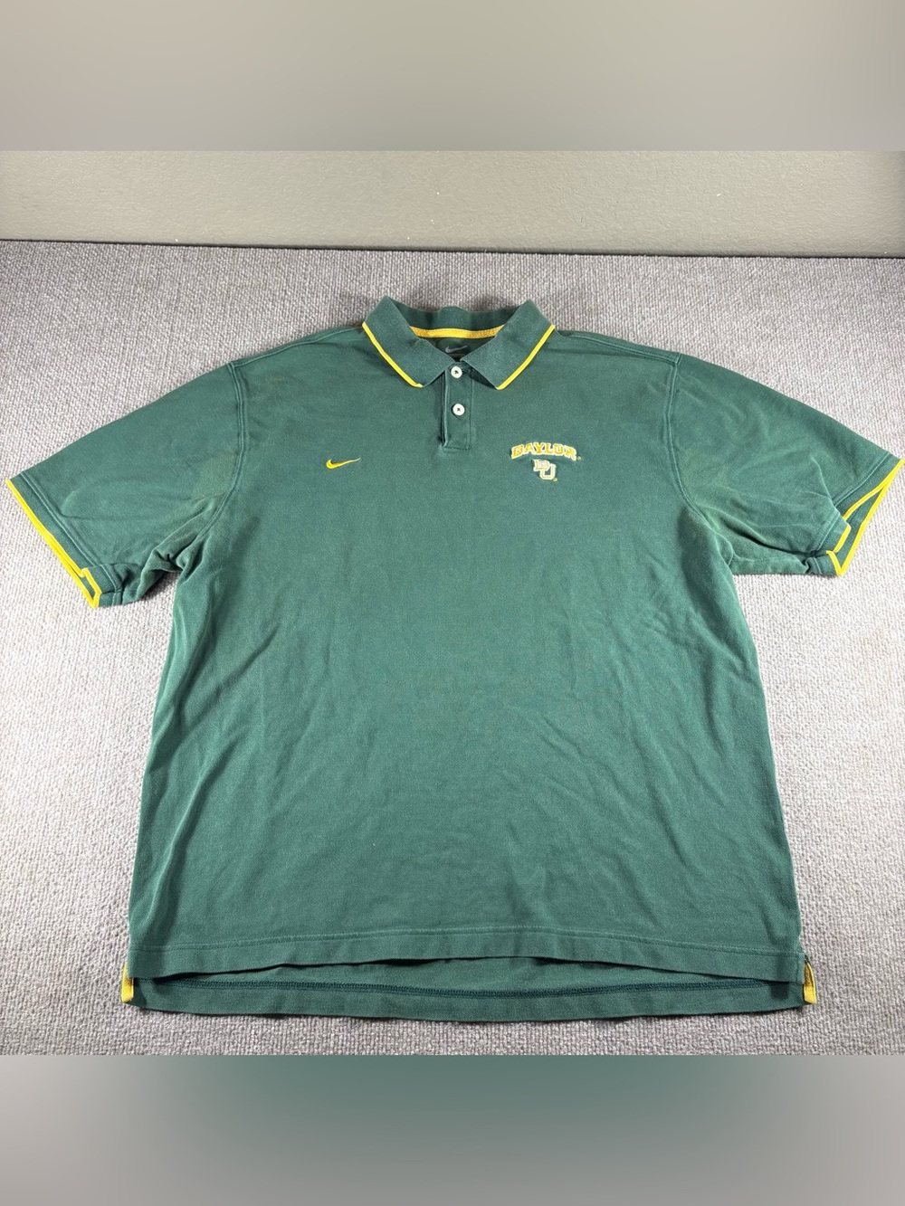 Baylor Bears Polo Short Sleeve Nike Green Embroidered Cotton Mens XL Yellow Trim